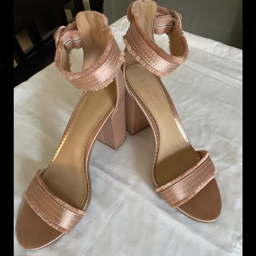Lauren Conrad- Women’s Blush Pink Satin Strappy Heel Sandal- Size:9